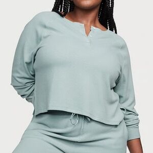 **CLEARANCE** Victoria's Secret Pajama Top M Seafoam Glow Waffle-Knit Henley